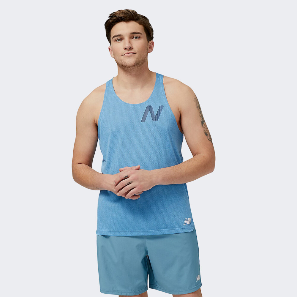 Майка New Balance Graphic Impact Run Singlet | Цвет: синий | купить в ...