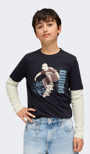 Футболка Puma детский MID90s Layered Longsleeve B - 175083, фото 1 - интернет-магазин MEGASPORT